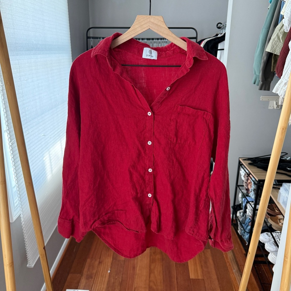 PARKE Oversized Boyfriend Linen Button Down - Picture 3 of 11